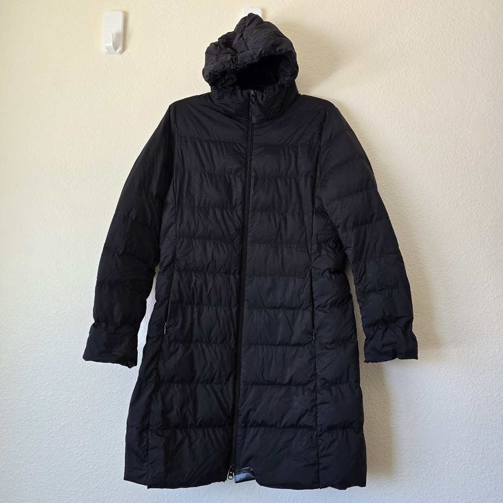 Uniqlo Ultra Light Down Coat Black Hooded Long Puffer Jacket Parka Medium *FLAW